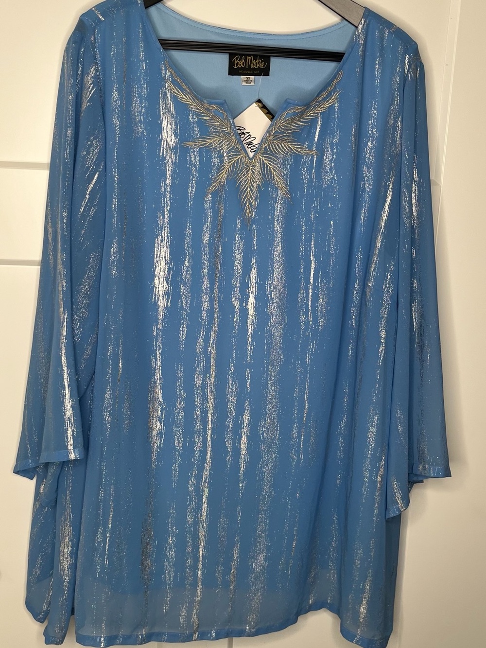 Bob Mackie Periwinkle Silver Metallic Georgette Chiffon Plus Tank Top NWT 3X